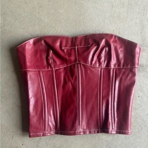 NWT Edikted Red Strapless Faux Leather Corset Adjustable Laced-up Back (XS)